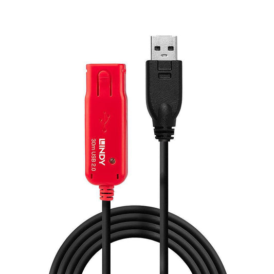 Lindy 42923 USB 2.0 Active Extension Cable 30m Male to Female Black/Red