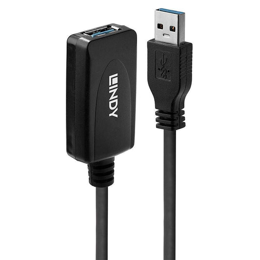 Lindy 43155 USB 3.0 Active Extension 5m USB A Male to USB A Female Black