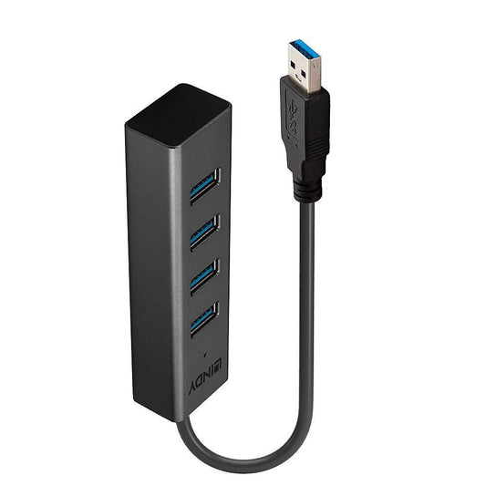 Lindy 43324 4 Port USB 3.0 Hub – High-Speed 5Gbps, Aluminium, Black