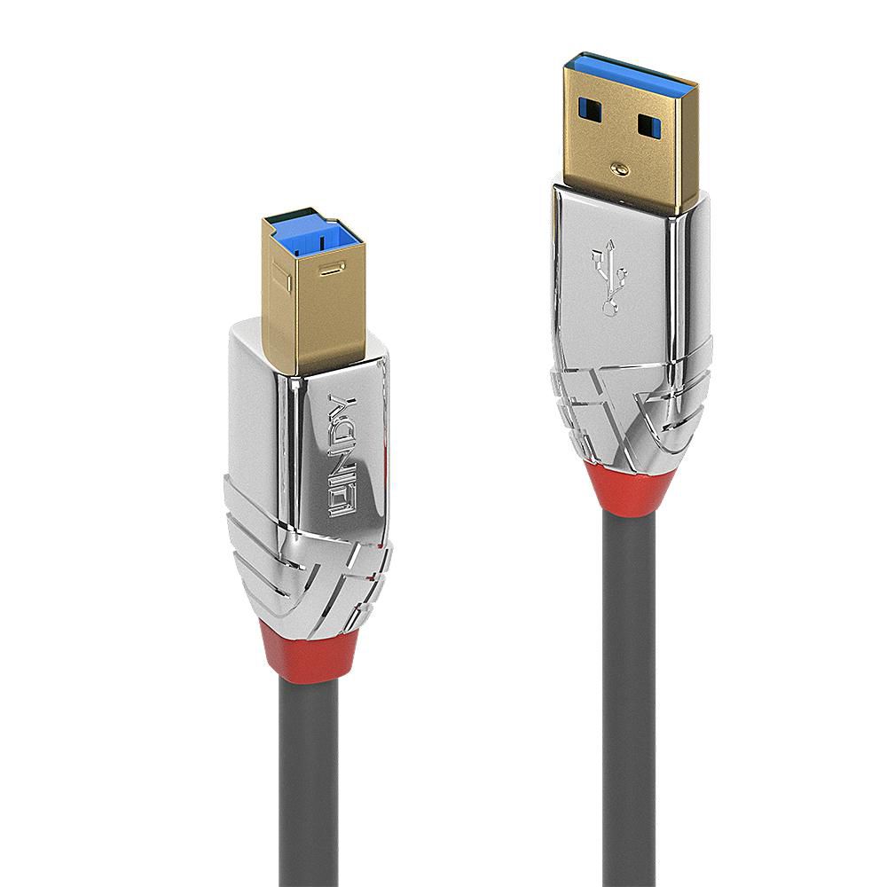 Lindy 36661 USB 3.2 Type A to B Cable – 1m, 5Gbps, Cromo Line, Gold Plated