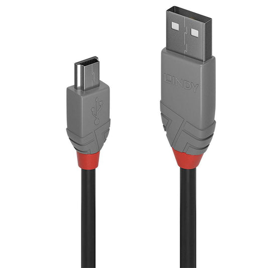 Lindy 36723 USB 2.0 Type A to Mini-B Cable 2m Black/Grey