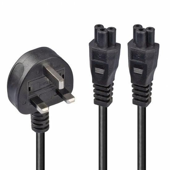 Lindy 30428 Power Cable – 2.5m UK 3 Pin Plug to 2 x IEC C5 Splitter, Black