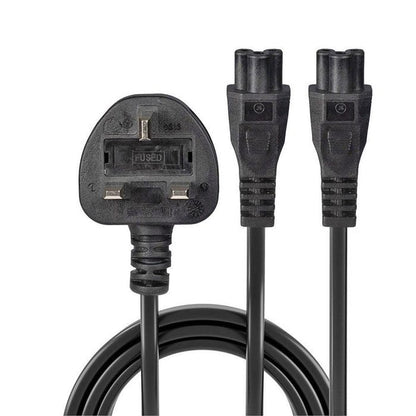 Lindy 30428 Power Cable – 2.5m UK 3 Pin Plug to 2 x IEC C5 Splitter, Black