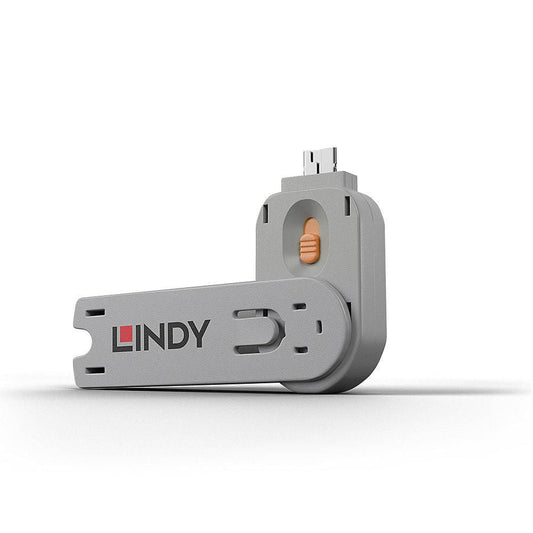 Lindy 40623 USB Type A Port Blocker Key – Orange, Secure USB Port Access, ABS, 1 Pack
