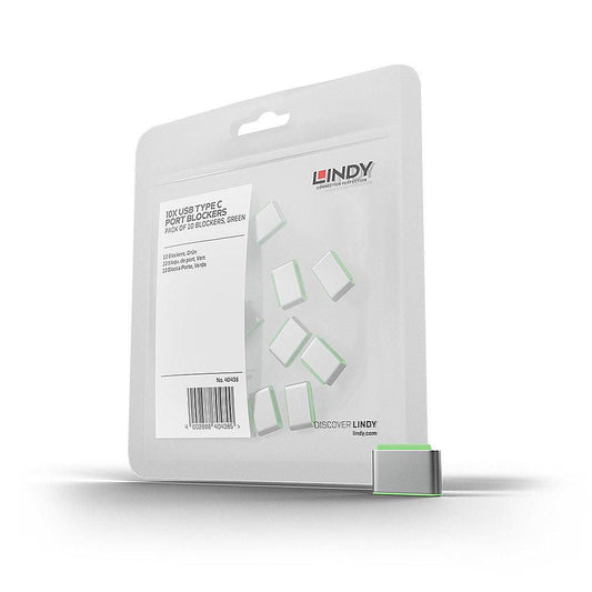 Lindy 40438 USB Type C Port Blockers – Pack of 10 Green Physical Security Solution