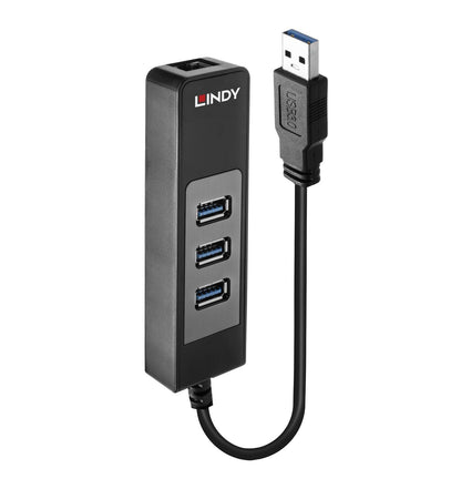 Lindy 43176 USB 3.0 Hub and Gigabit Ethernet Converter – 3-Port, 5Gbps, Black
