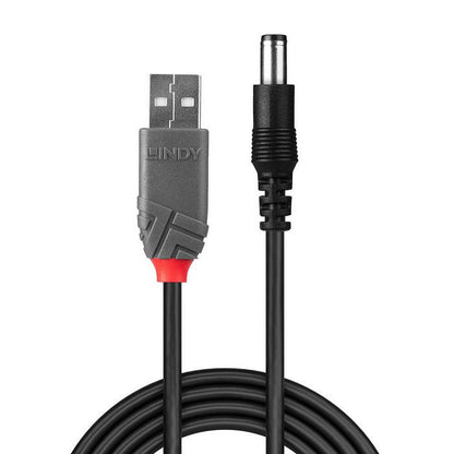 Lindy 70267 USB 2.0 Type A to 5.5mm DC Cable – 1.5m, Male/Male, Black