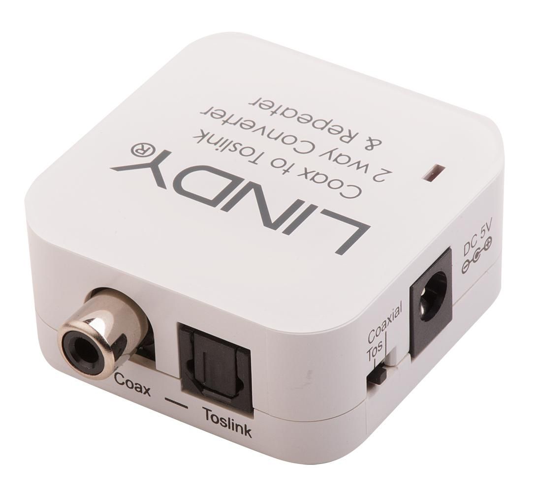 Lindy TosLink Optical and Coaxial Bi-directional Audio Converter – White
