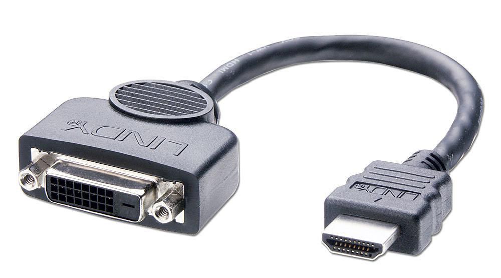 Lindy 41227 HDMI Adapter Cable – DVI-D Female to HDMI Male 0.2m Black
