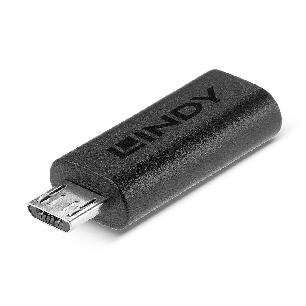 Lindy USB 2.0 Type Micro-B to C Adapter – Nickel/Gold Contacts, Black