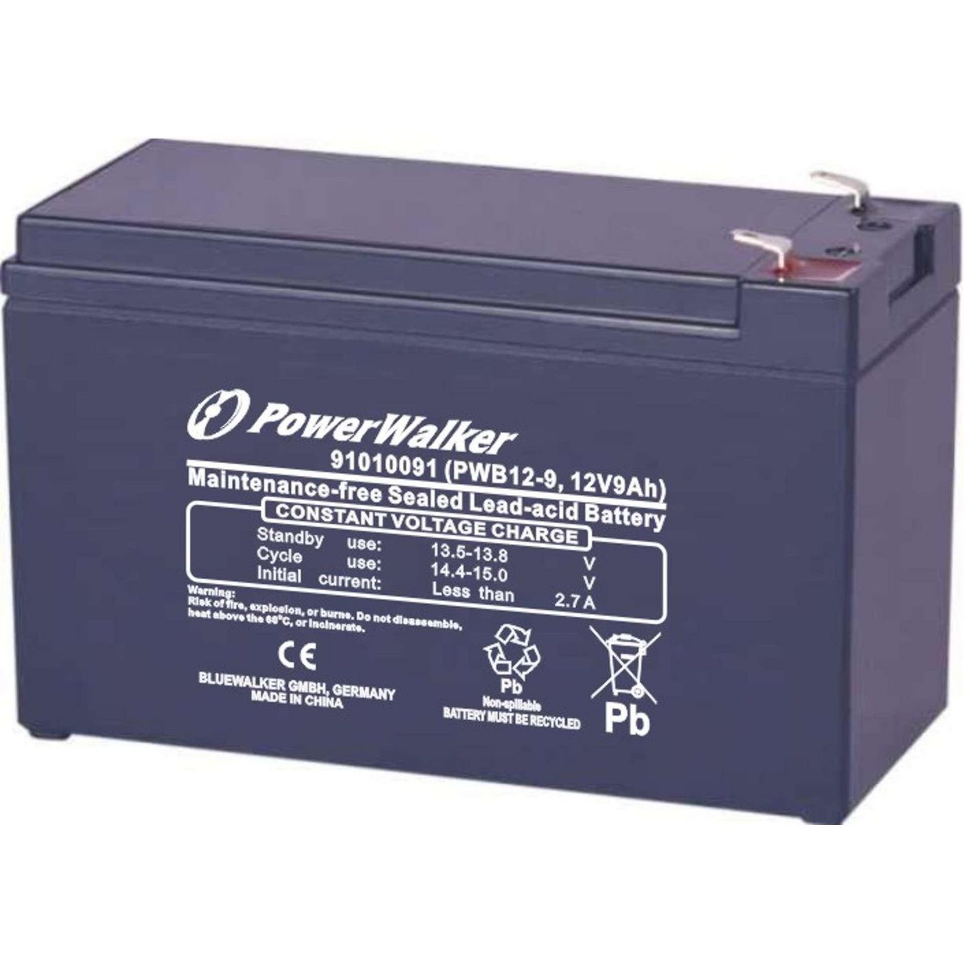 PowerWalker 91010091 UPS Battery – 12V 9Ah Lead Acid, High Discharge