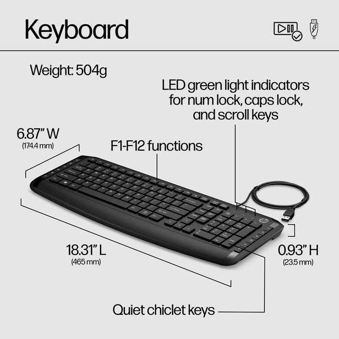 HP 9DF28AA#UUW Pavilion Keyboard and Mouse 200 Wired USB Full-Size Set
