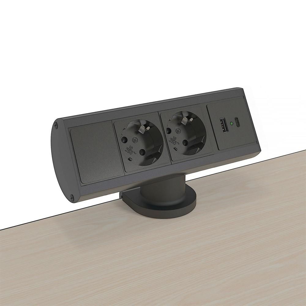 Forming Function 935-D2CC Power Strip – Desk Mount, 2 Power, USB-A & USB-C, Black