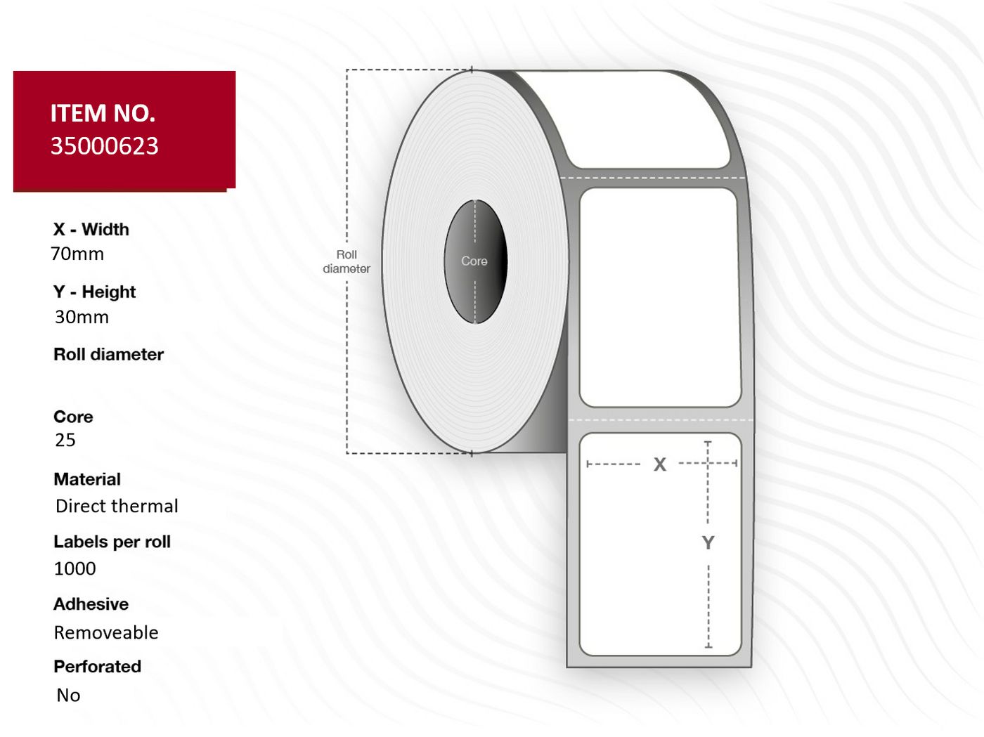 Capture 35000623 Printer Labels – White Direct Thermal 70x30mm Removable Roll