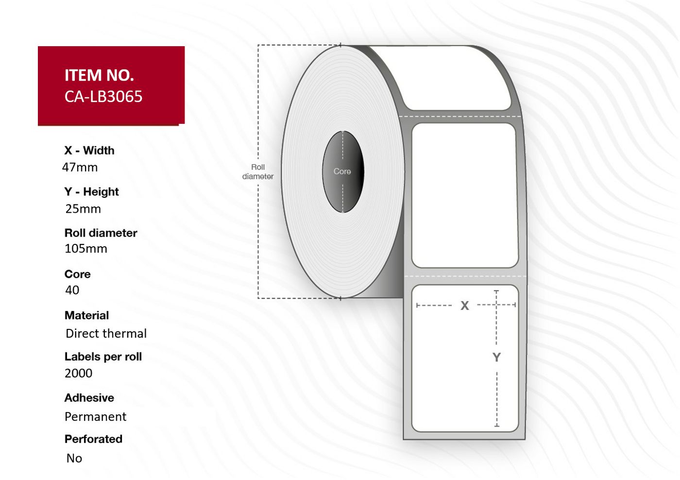 Capture CA-LB3065 Printer Labels – White, Direct Thermal, 47x25mm, 2000 Labels per Roll
