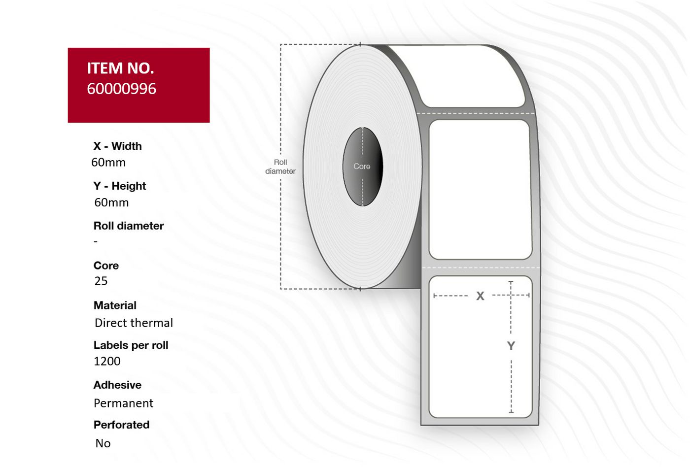 Capture 65000996 Printer Labels – Yellow, 60x60mm, Direct Thermal, 1200/roll