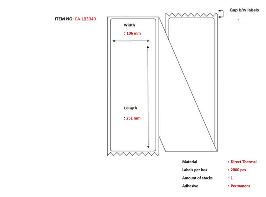 Capture CA-LB3049 Printer Labels – Fanfold White Direct Thermal 10.6x25.1cm