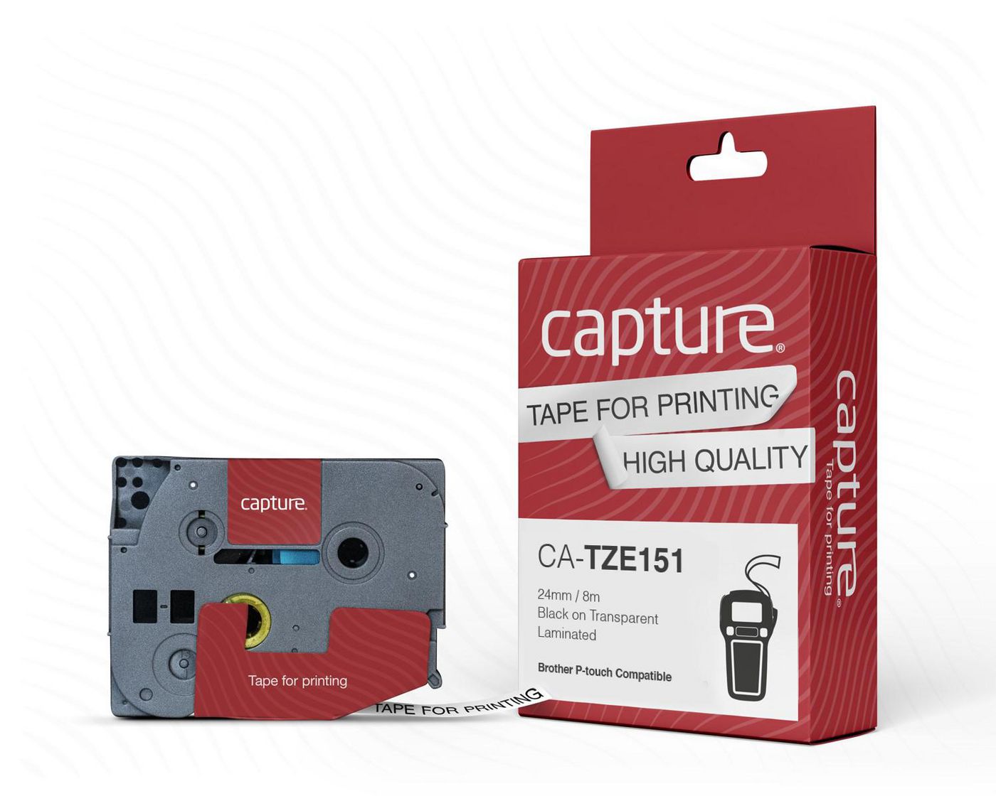 Capture CA-TZE151 Label Making Tape – 24mm x 8m Black on Transparent