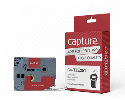 Capture CA-TZE251 Label Making Tape – 24mm x 8m Black on White