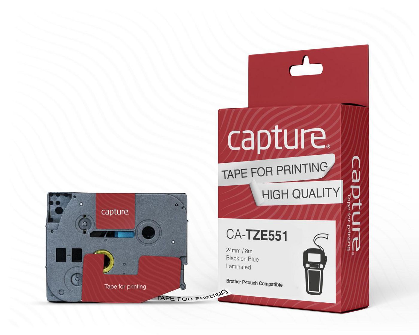Capture CA-TZE551 Label Making Tape – 24mm x 8m Black on Blue