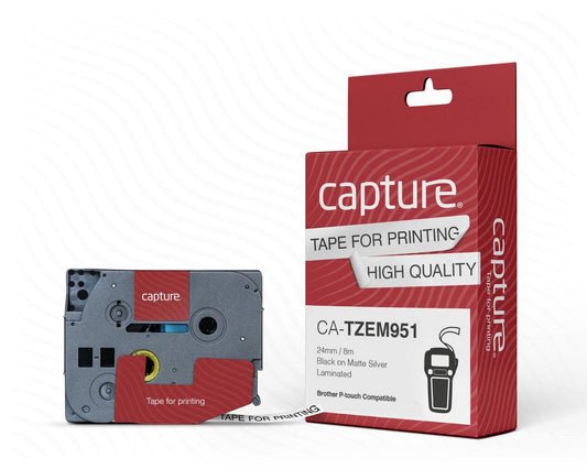 Capture CA-TZEM951 Label Making Tape – 24mm x 8m Black on Matte Silver