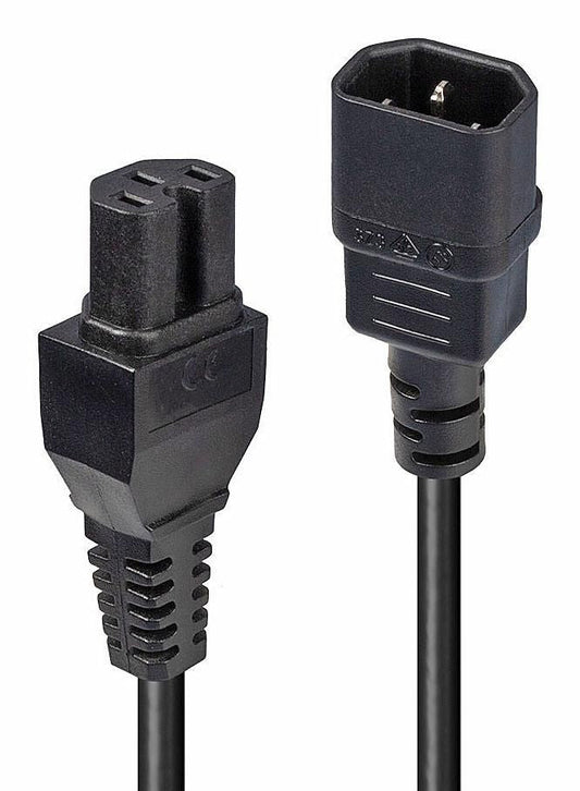 Lindy 30314 Power Cable – IEC C14 to IEC C15 2m Black H05-VVF 3G 1.00mm²