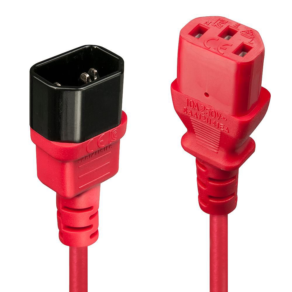 Lindy 30476 IEC Extension Cable 0.5m Red – C14 to C13 Power Lead