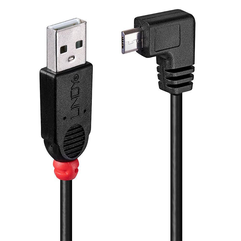 Lindy 31976 USB 2.0 Cable – 1m Type A to Micro-B, Right Angle, Black