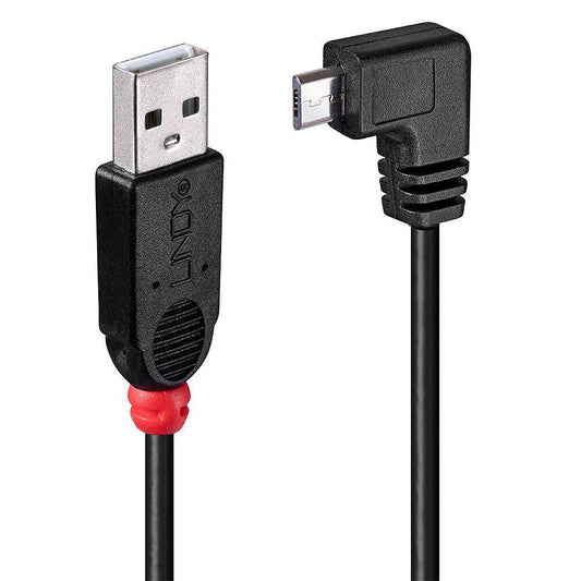 Lindy 31976 USB 2.0 Cable – 1m Type A to Micro-B, Right Angle, Black