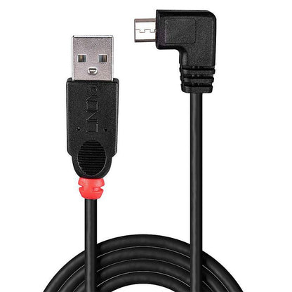 Lindy 31976 USB 2.0 Cable – 1m Type A to Micro-B, Right Angle, Black