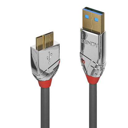 Lindy 36659 USB 3.2 Type A to Micro-B Cable – 3m, 5Gbps, Cromo Line