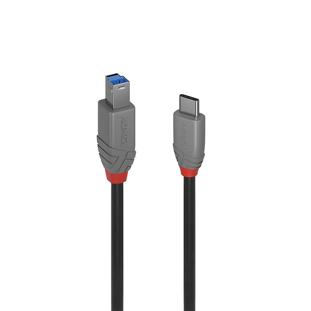 Lindy 36667 USB 3.2 Type C to B Cable – 2m Anthra Line, 5Gbps, Black