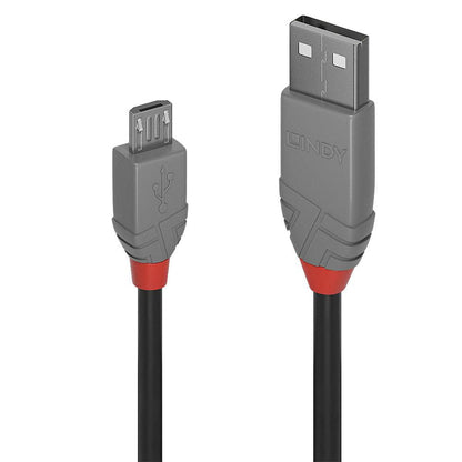 Lindy 36730 USB 2.0 Type A to Micro-B Cable – 0.2m Anthra Line, Black/Grey