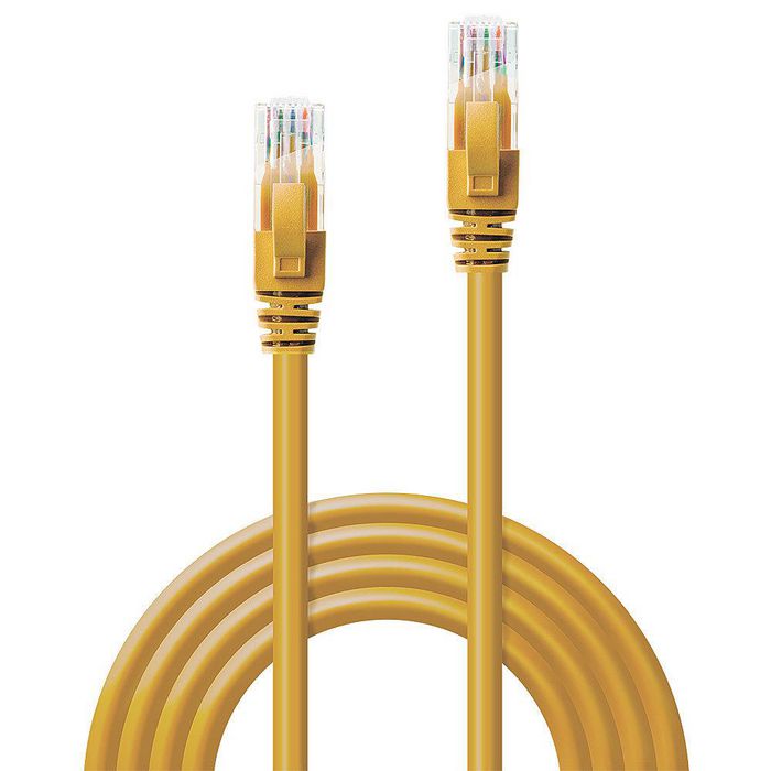 Lindy 48065 5m Cat6 U/UTP Network Cable – Yellow, Gold Plated RJ45, Snagless Design