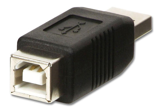 Lindy USB Adapter – USB A Male to B Female, USB 2.0, Black, 10 Year Warranty