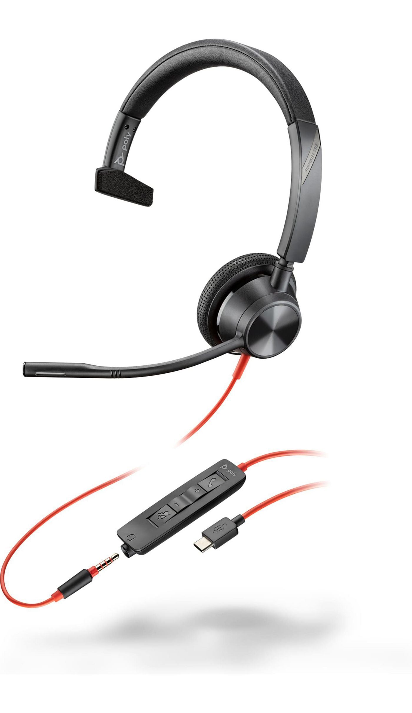 HP 8X217AA Monaural USB-C Headset with 3.5mm Plug and USB-C Adapter
