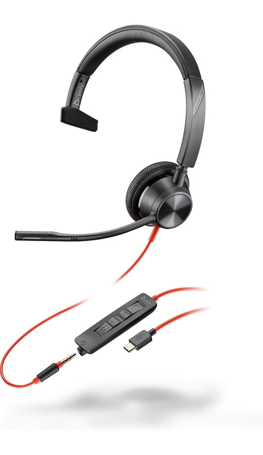 HP 8X217AA Monaural USB-C Headset with 3.5mm Plug and USB-C Adapter