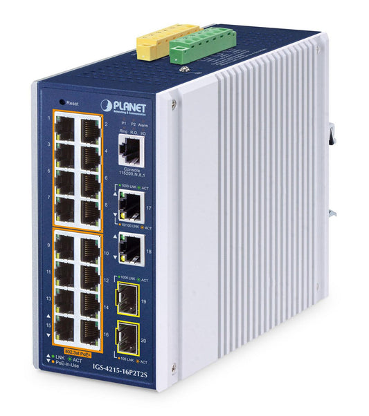 Planet IGS-4215-16P2T2S Industrial 16-Port PoE+ Managed Switch 40Gbps IP30