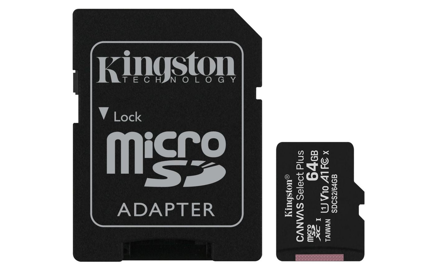 Kingston SDCS2/64GB MicroSDXC Memory Card – 64GB UHS-I Class 10 V10 A1 + SD Adapter