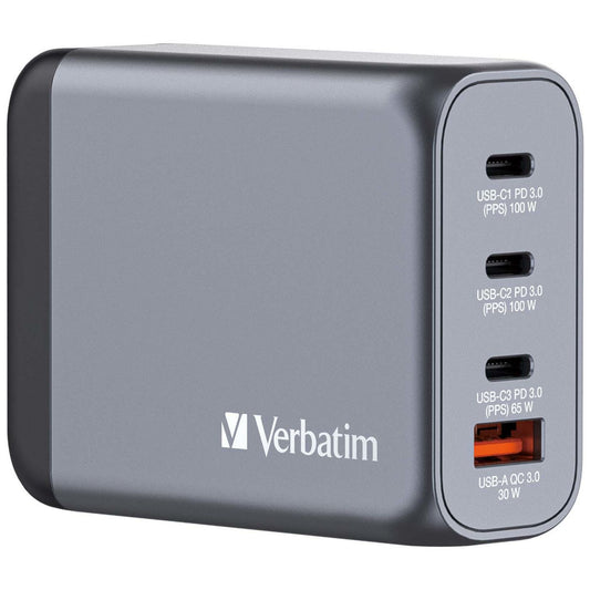Verbatim 32202 GaN Charger 100W 4-Port USB-C/A Fast Wall Adapter