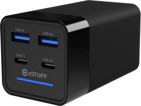 eSTUFF ES635201 120W 4-Port GaN USB-C/A Charger – Universal, Black, CE Certified