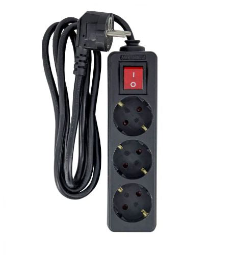 MicroConnect MC-GRU0033BS Power Strip – 3-Way Type F, 3m, On/Off Switch, Black