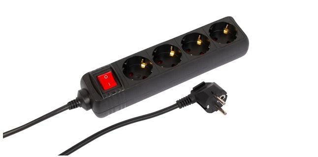 MicroConnect MC-GRU0043BS Power Strip – 4-Way Schuko, 3m Cable, On/Off Switch, Black