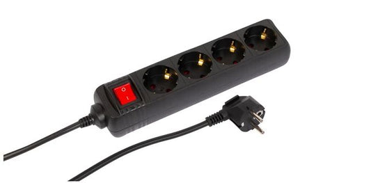 MicroConnect MC-GRU0043BS Power Strip – 4-Way Schuko, 3m Cable, On/Off Switch, Black