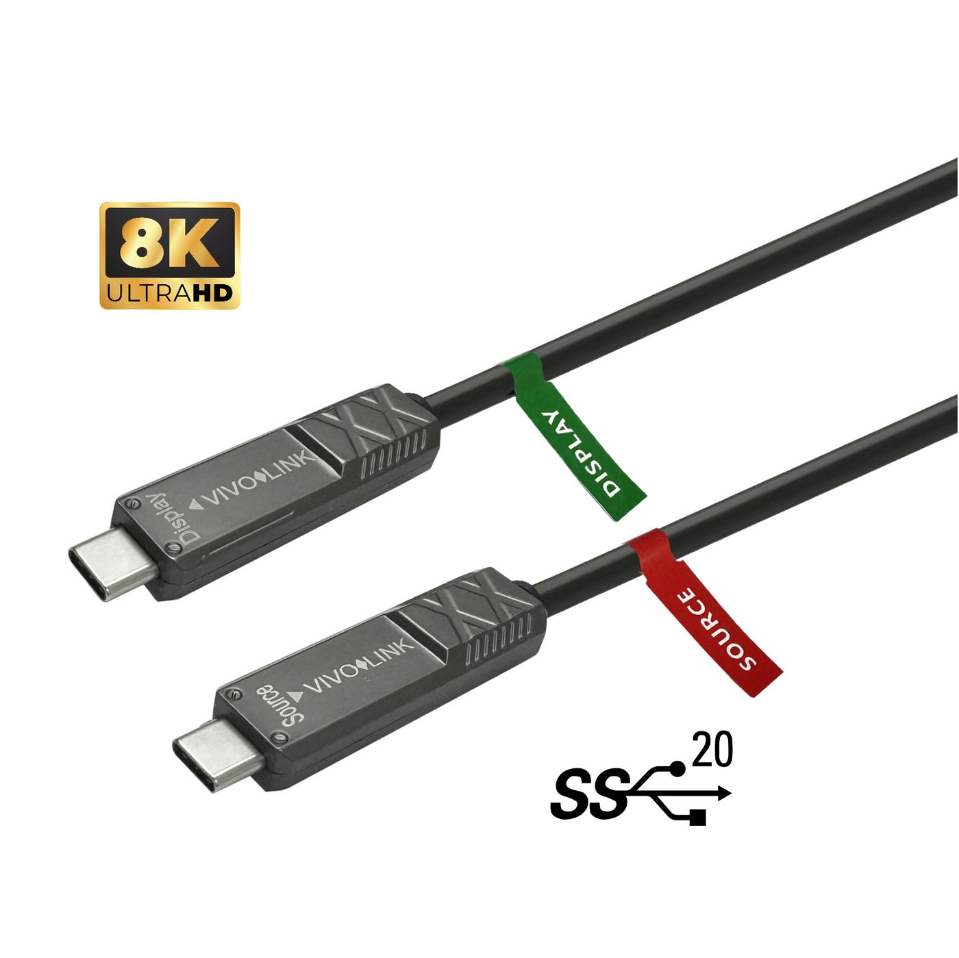 Vivolink PROUSBCMM8OP USB-C to USB-C Cable 8m – 8K Video, 20Gbps, 60W Power