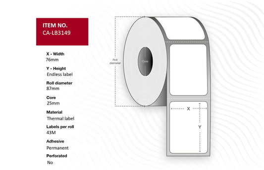 Capture CA-LB3149 Printer Labels – Thermal Transfer, 76mm x 43m, 32 Rolls