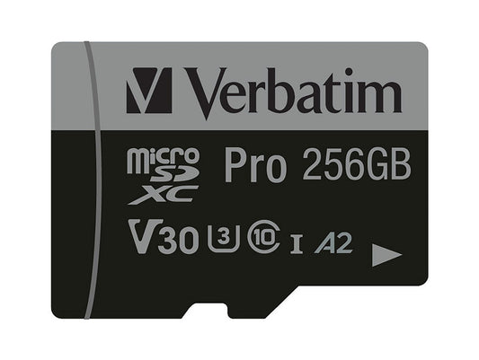Verbatim 47045 MicroSDXC Card – 256GB Pro U3 V30 A2 100MB/s