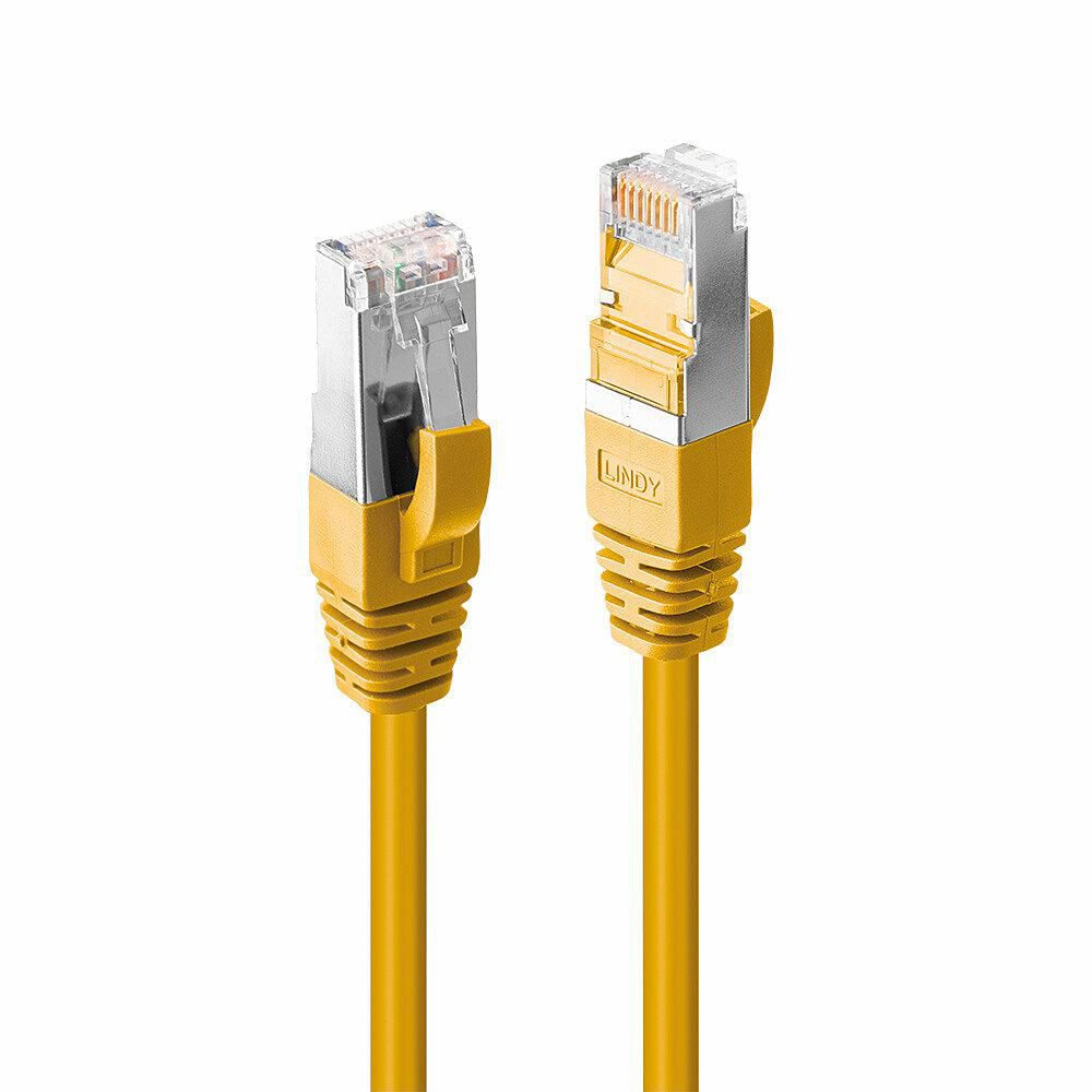 Lindy Cat6a S/FTP Network Cable 0.3m – Yellow, LSZH, Gold-Plated RJ-45