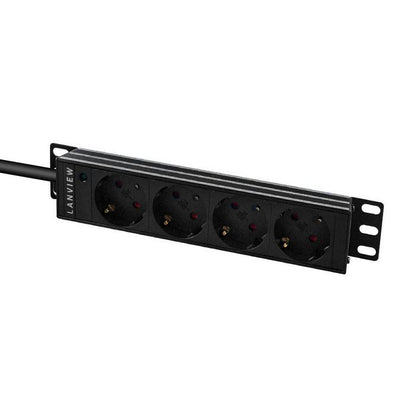 Lanview LVR-2MSCH-LIC-SCH4 Rack Power Strip – 1U 4x Schuko 2m 13A Surge Protected
