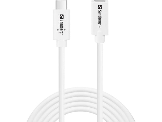 Sandberg 136-55 USB-C Extension Cable – 2m, 100W Power Delivery, USB 3.1 Gen 2, White